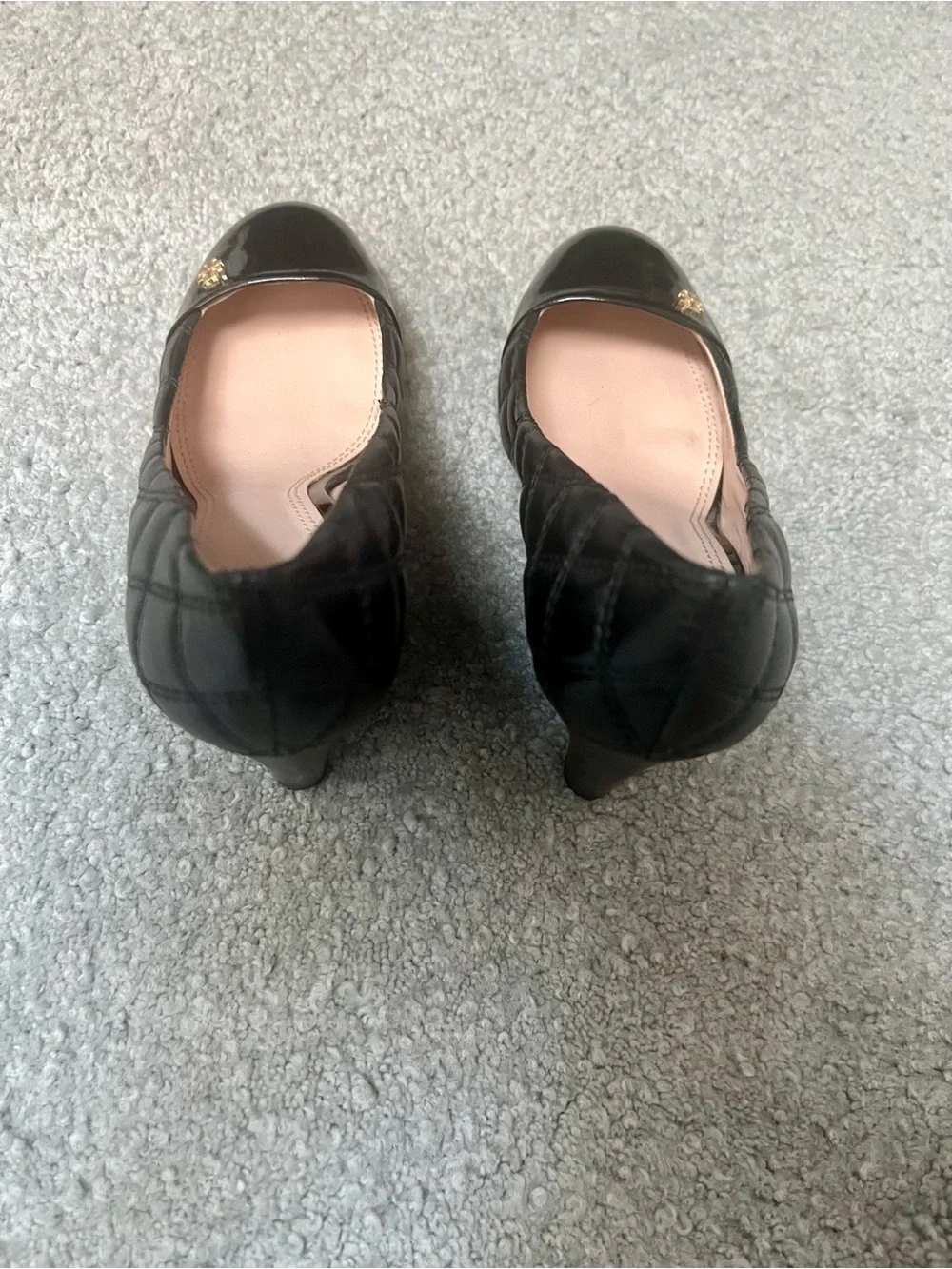 Tory Burch Quilted Patent Cap-Toe Wedge Pumps-Black- 8M